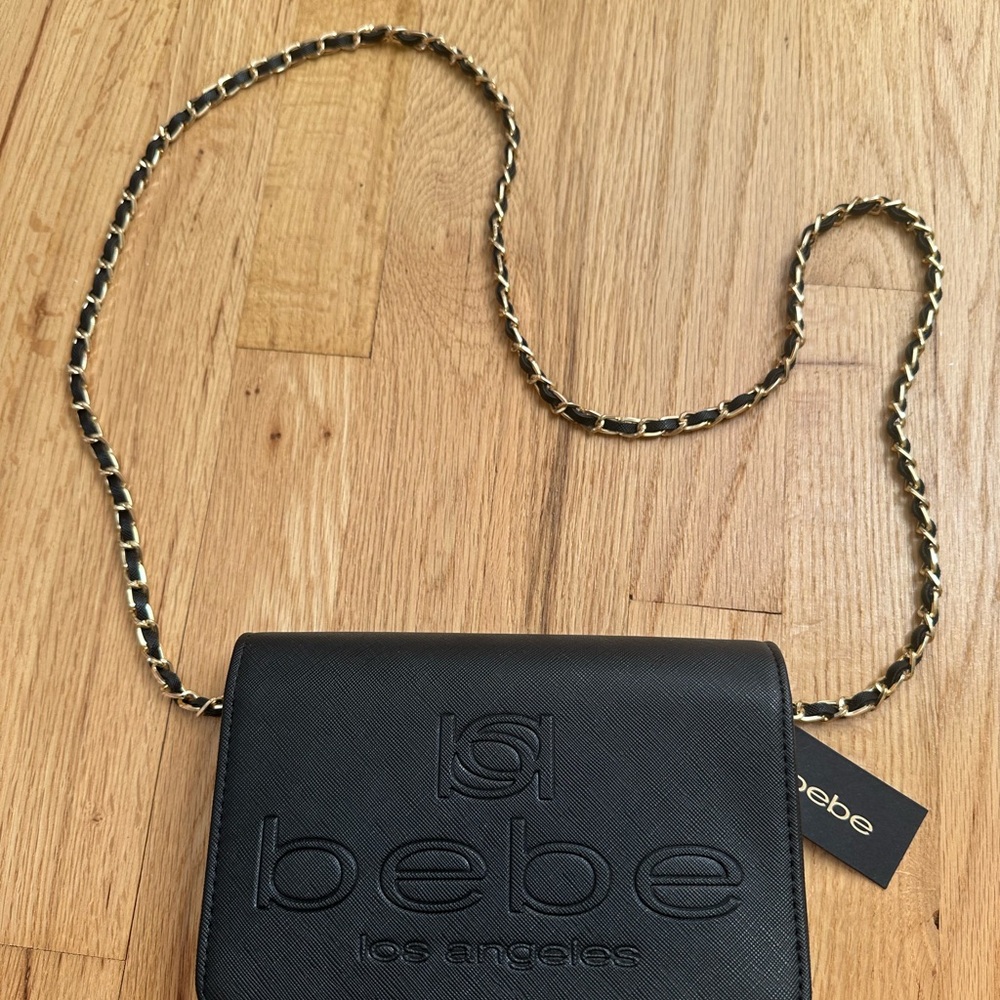 Bebe Black and Gold Crossbody Bag
